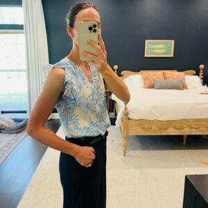 Amanda Uprichard Blue and White Patterned Top